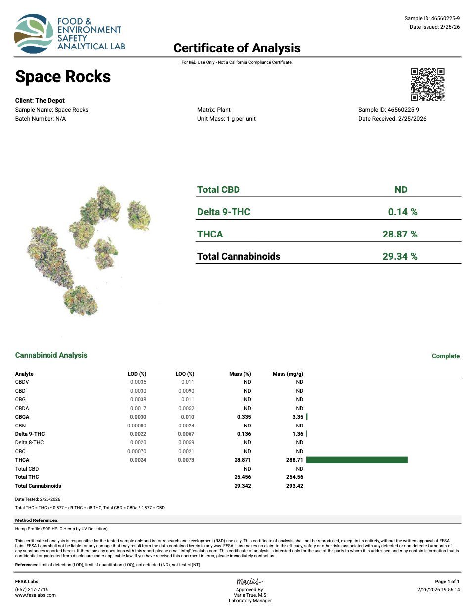 First page of the product lab report