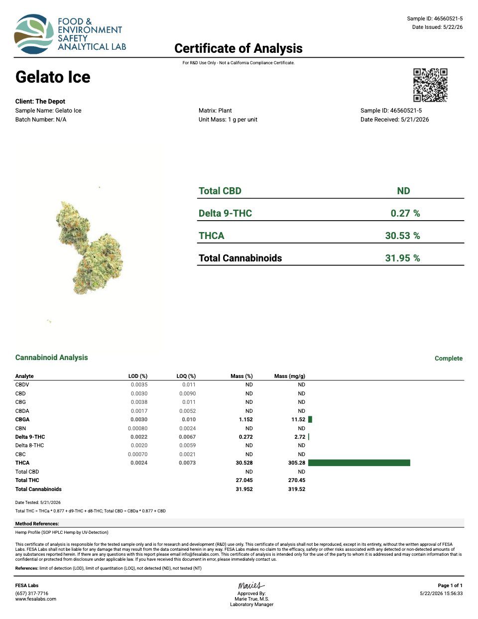 First page of the product lab report
